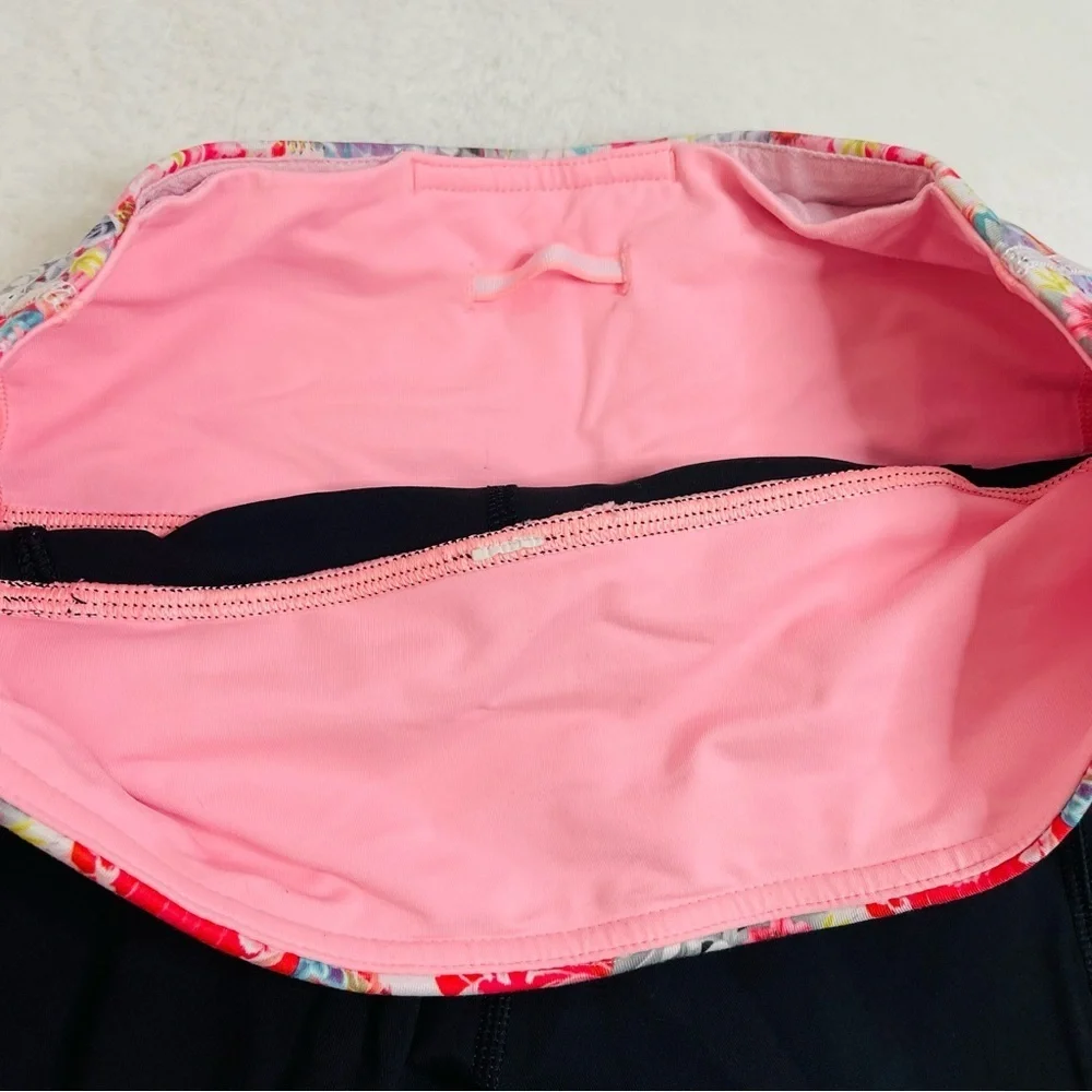 lululemon Cropped Black and Pink Floral Waistband Leggings